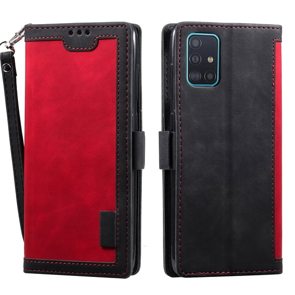 Galaxy Note 20 Case, Allytech Retro PU Leather Folio Flip Cover with Cards Slots Folding Stand Full Protection Bumper Hand Wrist Strap Defender TPU Back Cover for Samsung Galaxy Note 20, Red