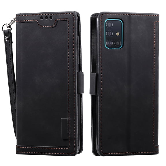Galaxy Note 20 Case, Allytech Retro PU Leather Folio Flip Cover with Cards Slots Folding Stand Full Protection Bumper Hand Wrist Strap Defender TPU Back Cover for Samsung Galaxy Note 20, Black