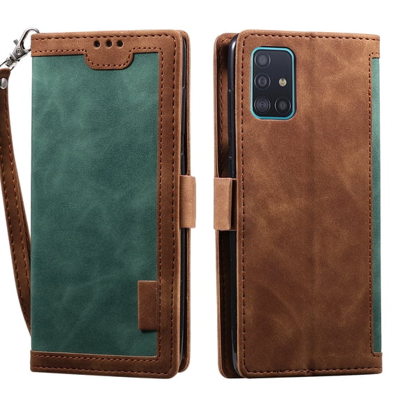 Galaxy Note 20 Case, Allytech Retro PU Leather Folio Flip Cover with Cards Slots Folding Stand Full Protection Bumper Hand Wrist Strap Defender TPU Back Cover for Samsung Galaxy Note 20, Green