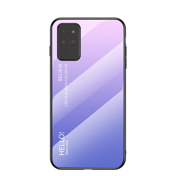 Galaxy Note 20 Case, Allytech Tempered Glass Pattern Back+TPU Frame Hybrid Shell Slim Gradient Color Anti-scratch Shockproof Cover Case for Samsung Galaxy Note 20, Lightpurple