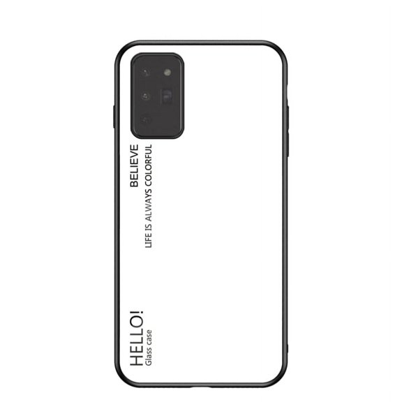Galaxy Note 20 Case, Allytech Tempered Glass Pattern Back+TPU Frame Hybrid Shell Slim Gradient Color Anti-scratch Shockproof Cover Case for Samsung Galaxy Note 20, White