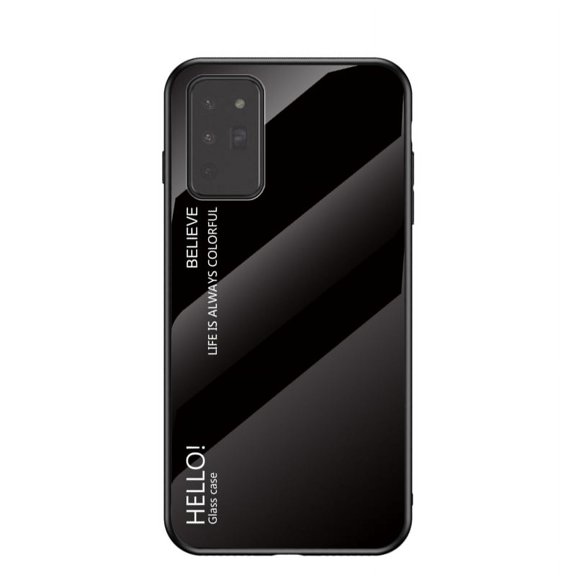 Galaxy Note 20 Case, Allytech Tempered Glass Pattern Back+TPU Frame Hybrid Shell Slim Gradient Color Anti-scratch Shockproof Cover Case for Samsung Galaxy Note 20, Black