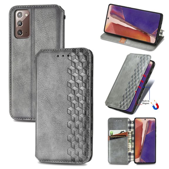 Galaxy Note 20 Case Cover, Allytech PU Leather Slim Fit Credit Cards Holder Anti-scratch Book Style Shock Protection Wireless Charging Support Wallet Case Cover for Samsung Galaxy Note 20,Gray