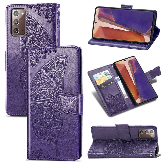 Galaxy Note 20 Case, Galaxy Note 20 Wallet Folio Case Magnetic Closure RFID Blocking Card Slots Kickstand Shockproof Absorption Double Protection Case for Samsung Galaxy Note 20,Purple