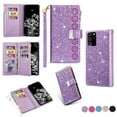 thumbnail image 1 of Galaxy Note 20 Case for Girls Women, Allytech Glitter Bling Kickstand Magnetic Clasp Credit Cards Slots Zipper Pocket Flip Cover Wallet Case for Samsung Galaxy Note 20, Purple, 1 of 10