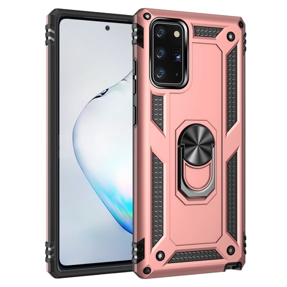 Galaxy Note 20 Case with Ring Holder Kickstand, Allytech Silicone Hard PC Shock Absorption Ring Holder Kickstand Anti-scratch Bumper Case Cover for Samsung Galaxy Note 20, Rosegold
