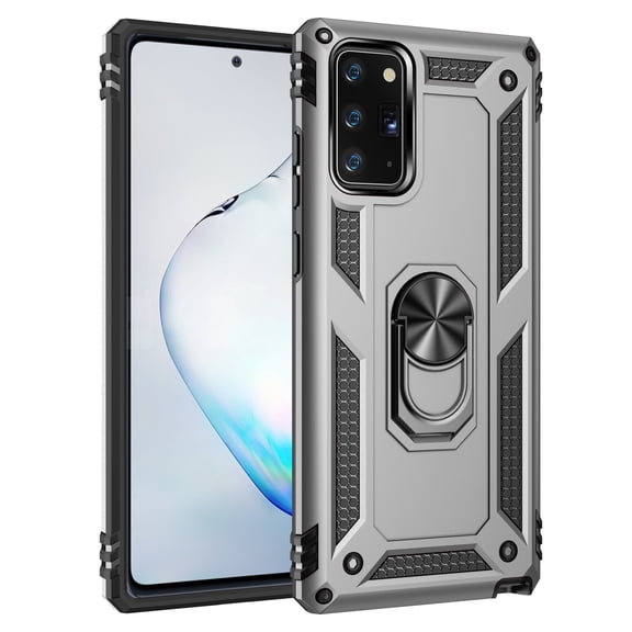 Galaxy Note 20 Case with Ring Holder Kickstand, Allytech Silicone Hard PC Shock Absorption Ring Holder Kickstand Anti-scratch Bumper Case Cover for Samsung Galaxy Note 20, Silver