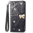thumbnail image 1 of Galaxy Note 20 Case with Shiny Rhinestone, Shockproof PU Leather Retro 3D Butterfly Embossed Wallet Flip Case Magnetic Stand with Card Slot Folio Cover for Samsung Galaxy Note 20,Black, 1 of 14
