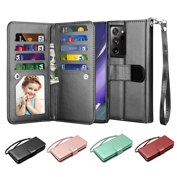 Galaxy Note 20 Ultra 5G Case Wallet, Njjex Luxury PU Leather Wallet Case Flip Folio Cover TPU Inner Magnetic Stand 9 Card Slots Wrist Strap for Galaxy Note 20 Ultra 5G -Black
