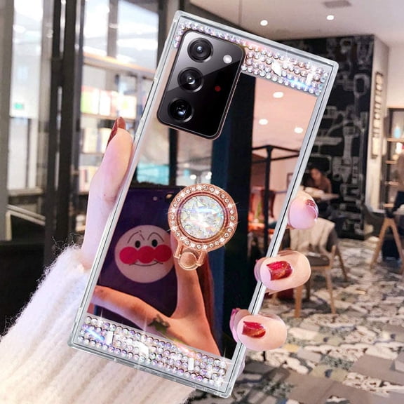 for Galaxy Note 20 Ultra 5G Makeup Mirror Case Diamond Glitter Rhinestone with Ring Stand Kickstand Cute for Girls Women Cover Bling Crystal Ring Holder Finger Grip Case for Galaxy Note 20 Ultra