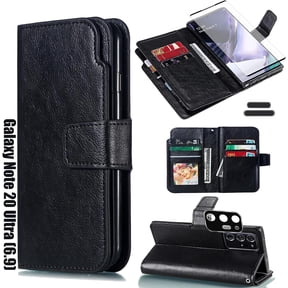 for Galaxy Note 20 Ultra 6.9 Inch Wallet Case [3+ Card Slots] ID Business Card Credit Card Slot Carry Pouch with Stand Double Sided Multi-Card Slot Flip Folding PU Wallet Leather Case (Black)