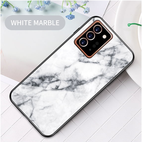 Galaxy Note 20 Ultra Back Cover, Allytech Tempered Back Cover Case Shock-Absorption Anti-scratch Bumper Wireless Charging Support Case for Samsung Galaxy Note 20 Ultra, White Marble