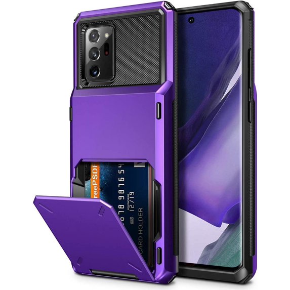for Galaxy Note 20 Ultra Case 5G Wallet 4-Card Flip Cover Credit Card Holder Slot Back Pocket Dual Layer Protective Hybrid Hard Shell Bumper Armor Case for Samsung Note 20 Ultra 6.9 Purple