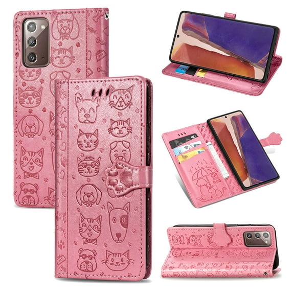 Galaxy Note 20 Ultra Case, Allytech PU Leather Cute Dogs & Cats Embossed Stand Folio Flip Anti-scratch Wrist Strap Lanyard Magnetic Cards Slots Wallet Cover for Samsung Galaxy Note 20 Ultra,Pink