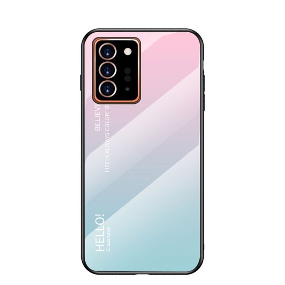 Galaxy Note 20 Ultra Case, Allytech Tempered Glass Pattern Back+TPU Frame Hybrid Shell Slim Gradient Color Anti-scratch Shockproof Cover Case for Samsung Galaxy Note 20 Ultra, Pink