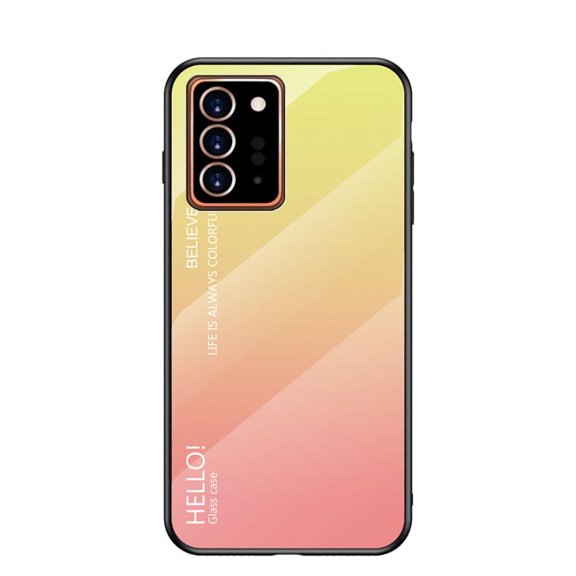 Galaxy Note 20 Ultra Case, Allytech Tempered Glass Pattern Back+TPU Frame Hybrid Shell Slim Gradient Color Anti-scratch Shockproof Cover Case for Samsung Galaxy Note 20 Ultra, Yellow