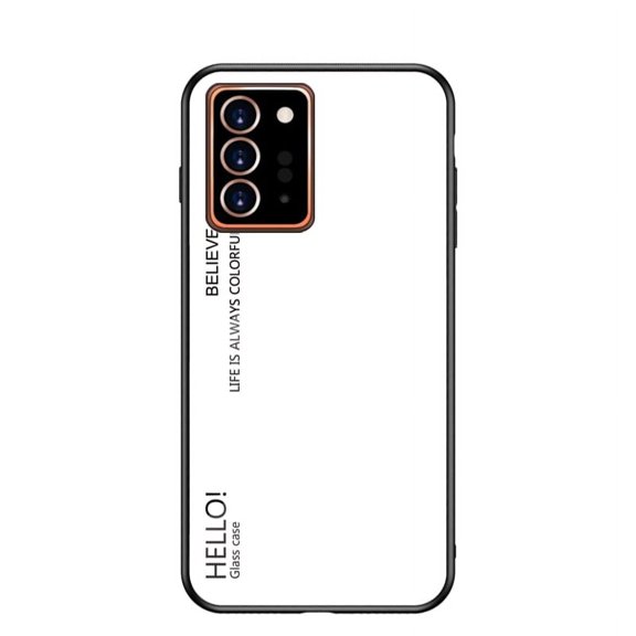 Galaxy Note 20 Ultra Case, Allytech Tempered Glass Pattern Back+TPU Frame Hybrid Shell Slim Gradient Color Anti-scratch Shockproof Cover Case for Samsung Galaxy Note 20 Ultra, White