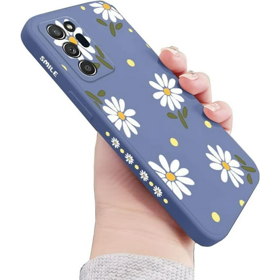 for Galaxy Note 20 Ultra Case Cute Daisy Pattern Full Camera Lens Protection Shockproof TPU Bumper Liquid Silicone Protective Cover Phone Cases for Samsung Galaxy Note 20 Ultra 5G 6.9"-Grey