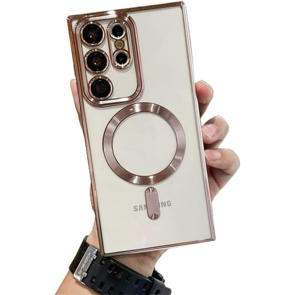 Galaxy Note 20 Ultra Case Magnetic [Support Magsafe Charger] Wireless Anti-Scratch Shockproof Plated Clear Full Camera Protection Phone Cover Case for Samsung Galaxy Note 20 Ultra-Rose Gold