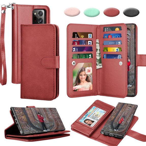 Galaxy Note 20 Ultra Case, Samsung Galaxy Note 20 Ultra Wallet Case, Takfox PU Leather Case Cash ID Credit Card Slots Holder Flip Phone Case Kickstand Detachable Magnetic Hard Cases & Strap, Red
