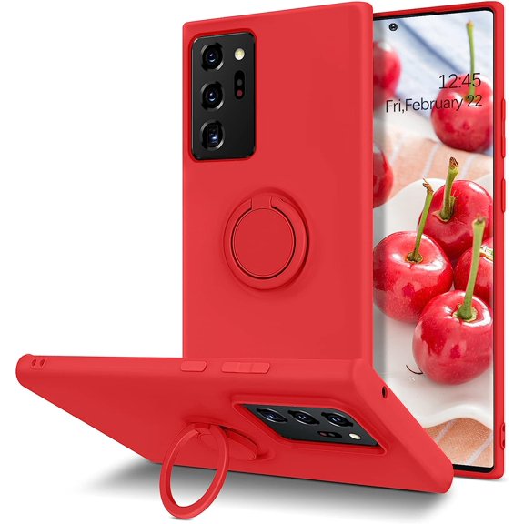 Galaxy Note 20 Ultra Case, Samsung Note 20 Ultra Phone Case, Slim Silicone 360° Ring Holder Kickstand Car Mount Soft Rubber Hybrid Protection Shockproof Bumper Girls Women Boys Men Cover, Red
