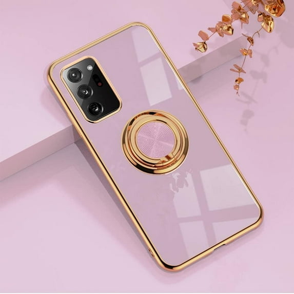 for Galaxy Note 20 Ultra Ring Holder Case Sparkle Plating Case for Women 360 Rotation Kickstand Support Car Mount Shockproof Bumper TPU Cover Case for Samsung Galaxy Note 20 Ultra 5G-Purple