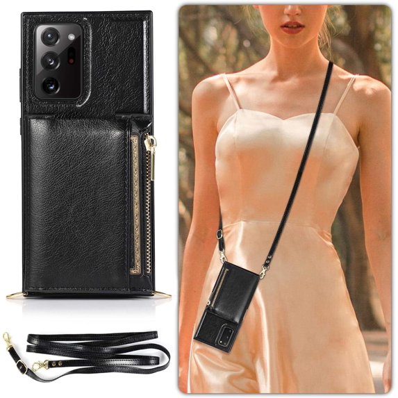 for Galaxy Note 20 Ultra Wallet Case with Crossbody Neck Strap Lanyard Purse Handbag Shoulder Strap Cover with PU Leather Credit ID Card Holder Kickstand Stand Case for Galaxy Note 20 Ultra 5G