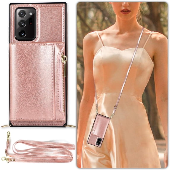 for Galaxy Note 20 Ultra Wallet Case with Crossbody Neck Strap Lanyard Purse Handbag Shoulder Strap Cover with PU Leather Credit ID Card Holder Kickstand Stand Case for Galaxy Note 20 Ultra 5G