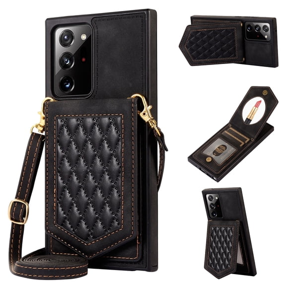 Galaxy Note 20 Ultra Wallet Case, Crossbody Shoulder Carrying Purse Cover RFID Blocking Card Slots Holder Flip PU Leather Stand Shockproof Case for Samsung Note 20 Ultra 6.9" 2020, Black