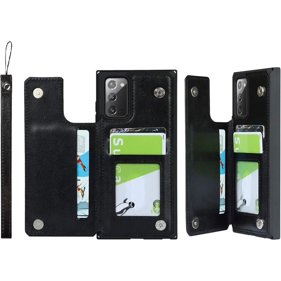 Galaxy Note 20 Wallet Case with RFID Blocking Card Holder,Premium PU Leather Double Magnetic Buttons Stand Flip Wrist Lanyard Strap Back Cover for Samsung Galaxy Note 20 5G 6.7 Inch,Black