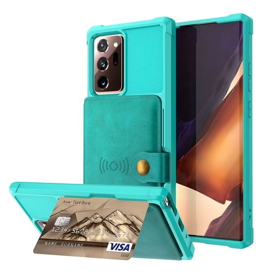 Galaxy Note 20 Wallet Case, Shockproof Rubber Card Holder Wallet PU Leather Back Phone Case Kickstand Protective Scratch Hybrid Bumper Shell for Samsung Galaxy Note 20 6.7 inch 2020, Green