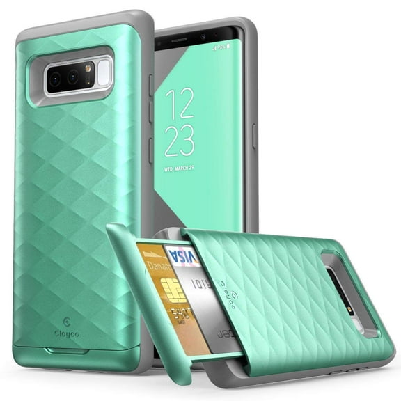 Galaxy Note 8 Case, Clayco [Argos Series] Premium Hybrid Protective Wallet Case for Samsung Galaxy Note 8 (Built-in Credit Card/ID Card Slot) (MintGreen)