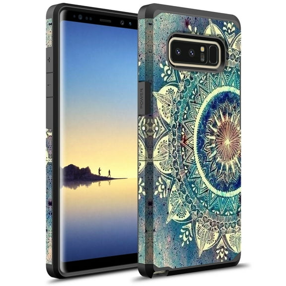 Galaxy Note 8 Case, KAESAR Slim sleek thin Hybrid Dual Layer Shockproof Hard Cover Graphic Fashion Cute Colorful Silicone Skin for Samsung Galaxy Note 8 (Green Mandala)