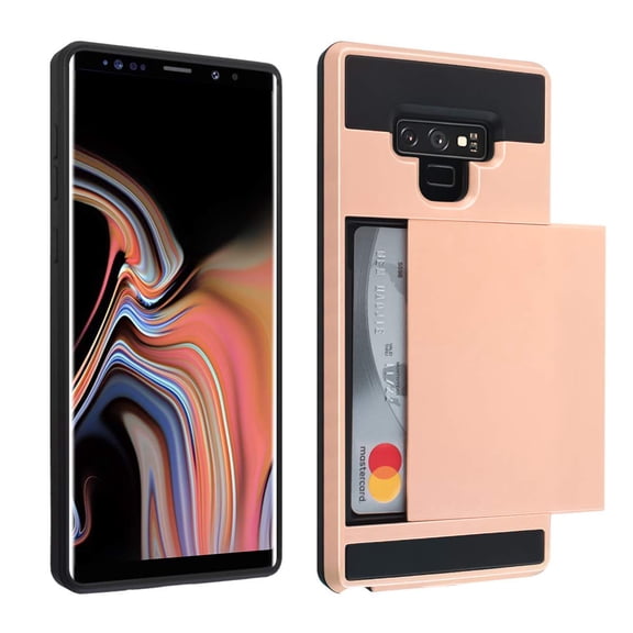 Galaxy Note 9 2018 case, Mignova rugged double-layer protection card holder shockproof and drop-proof protection hard shell mixed rubber armor for Samsung Galaxy note 9(Rose-gold)