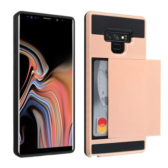Galaxy Note 9 2018 case, Mignova rugged double-layer protection card holder shockproof and drop-proof protection hard shell mixed rubber armor for Samsung Galaxy note 9(Rose-gold)