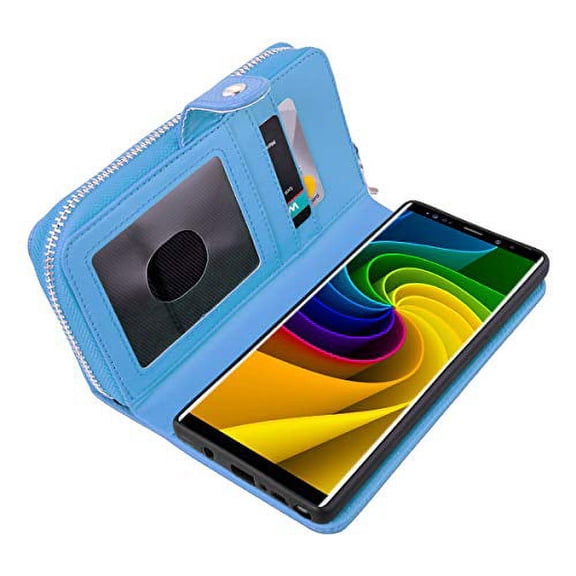 Galaxy Note 9 Case 2018, Mignova 2-in-1 Zipper Wallet Case for Samsung Galaxy note 9 PU Case Removable - Leather Flap Wallet Case Cover for Samsung Galaxy note 9(Blue)