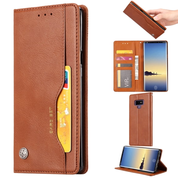 Galaxy Note 9 Case, Allytech Vintage Leather Slim Lightweight Business Type Folio Stand Magnetic Dust Proof Shockproof Anti-Scratch Cards Holder Wallet Case Cover for Samsung Galaxy Note 9, Brown