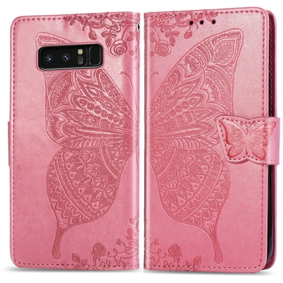 Galaxy Note 9 Case, Galaxy Note 9 Wallet Folio Case Magnetic Closure RFID Blocking Card Slots Kickstand Shockproof Protection Case for Samsung Galaxy Note 9, Pink