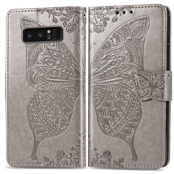 Galaxy Note 9 Case, Galaxy Note 9 Wallet Folio Case Magnetic Closure RFID Blocking Card Slots Kickstand Shockproof Protection Case for Samsung Galaxy Note 9, Gray