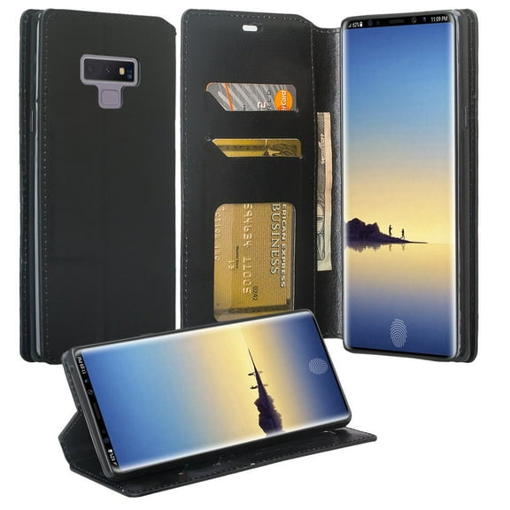 Galaxy Note 9 Case, Note 9 Wallet Case, Samsung Galaxy Note 9 PU Leather Case,Cash Credit Card Slots Holder Carrying Flip Cover & Kickstand - Black