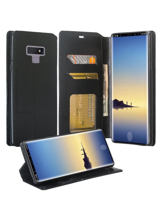 Galaxy Note 9 Case, Note 9 Wallet Case, Samsung Galaxy Note 9 PU Leather Case,Cash Credit Card Slots Holder Carrying Flip Cover & Kickstand - Black