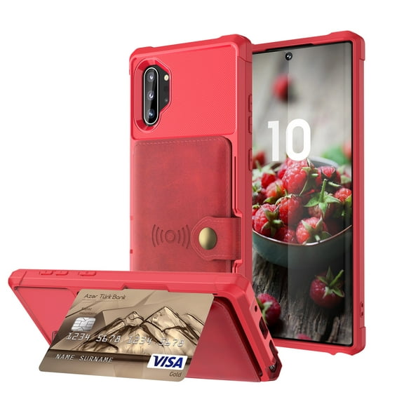 Galaxy Note 9 Wallet Case, Shockproof Rubber Card Holder Wallet PU Leather Back Phone Case Kickstand Protective Scratch Hybrid Bumper Shell for Samsung Galaxy Note 9 6.4 inch 2018, Red