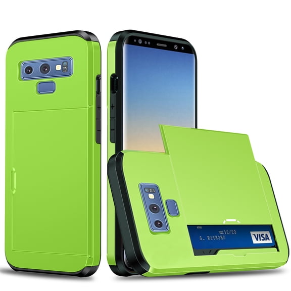 for Galaxy Note 9 Wallet Case with Sliding Door Hidden Pocket Credit Card Holder Dual Layer Heavy Duty Shockproof Hard PC Hybrid TPU Flip Protective Cover for Samsung Galaxy Note 9, Green