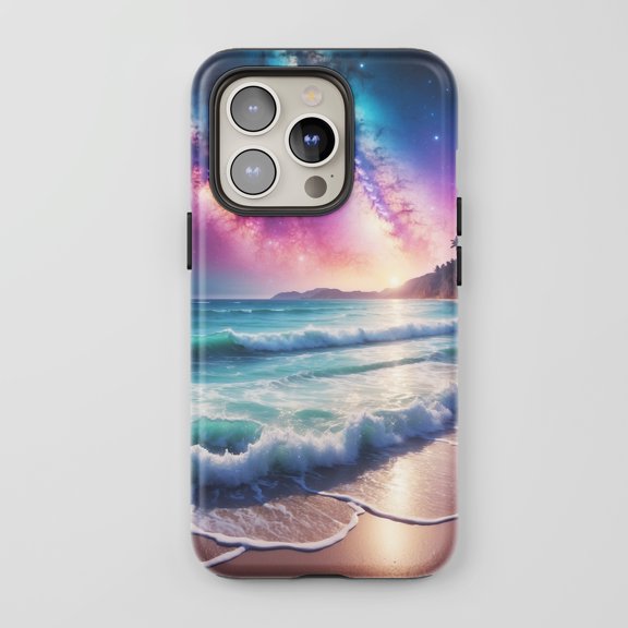 Galaxy Ocean For All iPhone Series Protective Phone Case Vibrant Landscape Pink Blue Teal