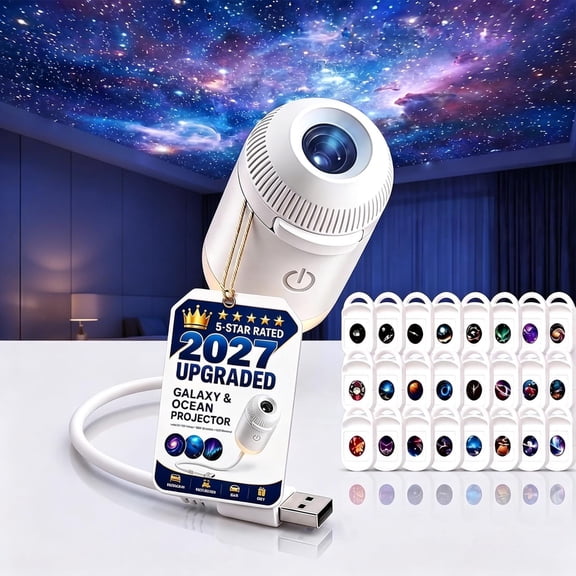 Galaxy & Ocean Projector, Plug and Play Hd Star Projector, 360 Adjustable Hd Smart Dynamic 5D Holographic Night Light Projector for Bedroom Ceiling (24 Projection Films)