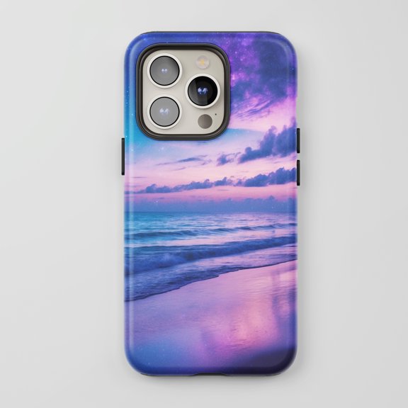 Galaxy Ocean Sunset For All iPhone Series Protective Phone Case Nature Purple Blue