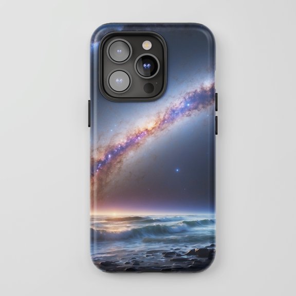 Galaxy Ocean View For All iPhone Series Tough Phone Case Realistic Space Art Blue