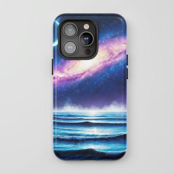 Galaxy Ocean Waves for All iPhone Series Tough Phone Case Fantasy Blue