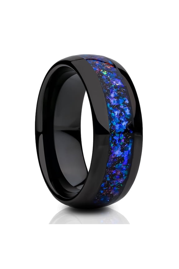 Galaxy Opal Tungsten Ring,Black Tungsten Wedding Ring,8mm Wedding Ring,Anniversary Ring,Engagement Ring,Black Wedding Ring,Tungsten Carbide