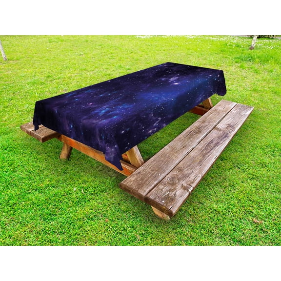 Galaxy Outdoor Tablecloth, Celestial Stars in Night Sky Stardust in Clouds Magical Fantasy World of Space, Decorative Washable Fabric Picnic Table Cloth, 58 X 84 Inches,Black Navy Blue, by Ambesonne